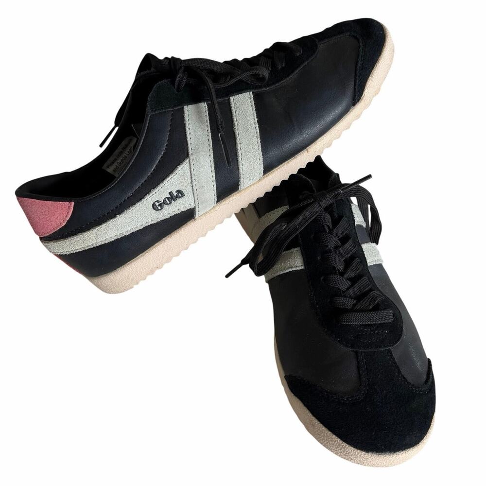 Gola (US 8.5) Bullet Black Leather Mint Green Pink Suede Retro Style Sneakers